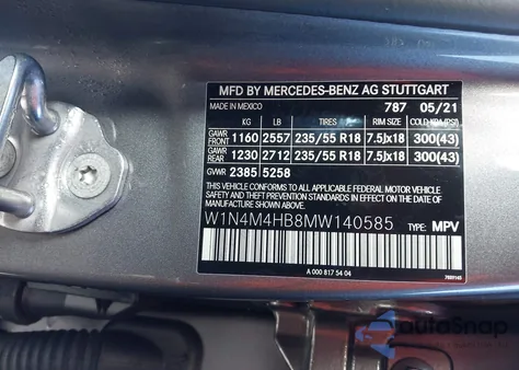 2021 Mercedes-Benz Glb 250 4Matic из США, поврежденный, VIN W1N4M4HB8MW140585